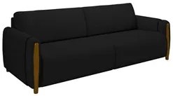 Sofá 3 Lugares 223cm Pés Madeira Amaranto M22 Veludo Preto - Mpozenato