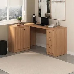 Mesa Para Escritório 2 Portas 3 Gavetas ME4100 Amêndoa - Tecno Mobili