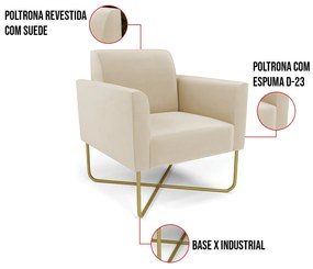 Poltrona Base X Industrial Dourado Marisa Suede - Bege