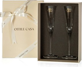 Conjunto 02 Taças de Cristal p/ Champagne Ano Novo c/ Caixa de Presente
