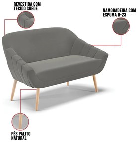 Namoradeira 02 Lugares Giovana Suede Pés Palito Natural D03 - D'Rossi - Grafite