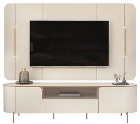 Painel e Bancada TV 75" Floro Frisos Chanfrados 2 Portas OffWhite G18 - Gran Belo