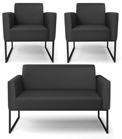 Sofá Namoradeira com 2 Poltronas Base Industrial Preto Marisa Corino D03 - D'Rossi - Preto