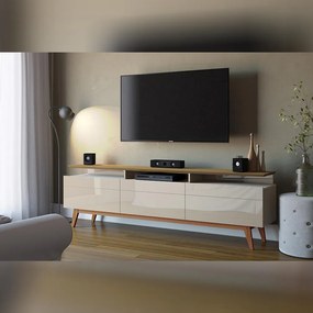 Rack Bancada 3 Gavetas com Nicho 218cm Amy Off White/Freijó G29 - Gran Belo