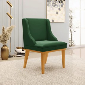 Poltrona Decorativa Base Fixa de Madeira Firenze Veludo Verde Esmeralda/Castanho G19 - Gran Belo