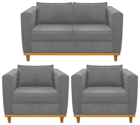 Kit Sofá 2 Lugares e 2 Poltronas Europa Suede Cinza ADJ Decor