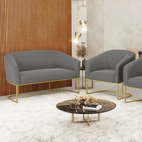 Namoradeira e Poltrona Base Industrial Dourado Stella Suede D03 - D'Rossi - Grafite