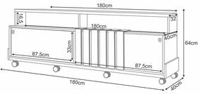Bancada Decorativa Glamour TV até 70 Pol Ripada MDP/MDF Pés Rodízio Cinamomo/Off White G26 - Gran Belo