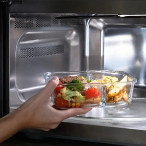 Pote Hermético de Vidro com Divisória e Tampa Click 640ml Retangular