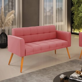 Sofá Namoradeira Elisa Suede Rosê Pés Palito Castanho - D'Rossi