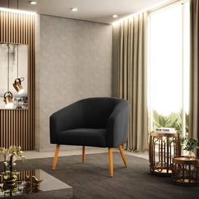 Poltrona Decorativa Pé Palito Castanho kit 2 Stella Veludo Preto D03 - D'Rossi