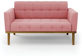 Sofá Namoradeira 2 Lugares Base de Madeira Castanho Elisa Suede D03 - DRossi - Rose