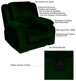 Poltrona do Papai Reclinável Elétrica Magnum Veludo Verde G23 - Gran Belo