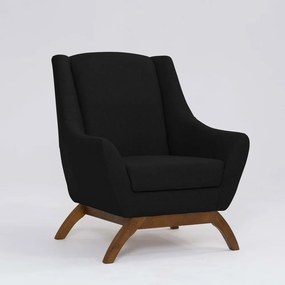 Poltrona Decorativa Mildred D07 Pés Madeira Linho Preto - D'Rossi