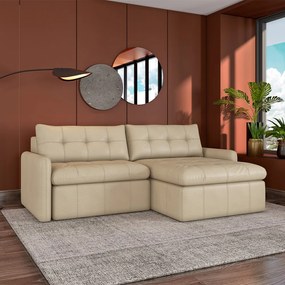 Sofá Retrátil Bipartido Sala de Estar Belém 264cm Couro Bege G52 - Gran Belo