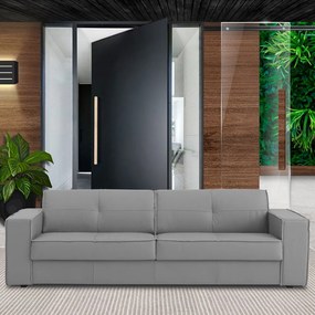 Sofá 3 Lugares Sala de Estar Pés Madeira Laus 208 cm Couro Cinza G43 - Gran Belo