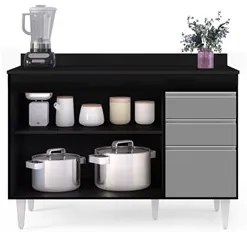 Balcão Gabinete para pia com Tampo 120cm Michigan Pto/Cinza - Lumil