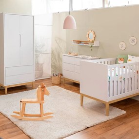 Kit Quarto Infantil Theo com Pés Square Natural - Berço + Cômoda 6 Gavetas + Guarda-Roupa 2 Portas - Branco