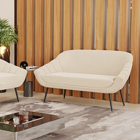 Namoradeira Giovana 02 Lugares Suede Pés Palito de Ferro - D'Rossi - Bege