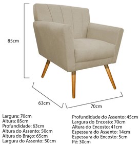 Poltrona Laura Pés Palito Mel Suede Bege - ADJ Decor