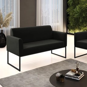Sofá Namoradeira Base Industrial Preto Marisa Suede Preto D03 - D'Rossi