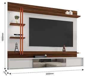 Painel de TV Home Suspenso 200cm Ágata Beige/Imbuia - Vizzato - Bege