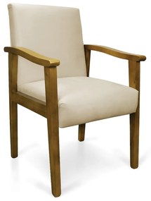Poltrona Eloisa Suede Base de Madeira Castanho D03 - D'Rossi - Bege