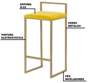 Banqueta Decorativa Selena Base Gold Suede Amarelo G41 - Gran Belo