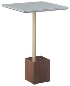 Mesa Lateral Decorativa Para Sala de Estar Goagil 40x40 Tampo Off White Base Amêndoa Metal Dourado G55 - Gran Belo