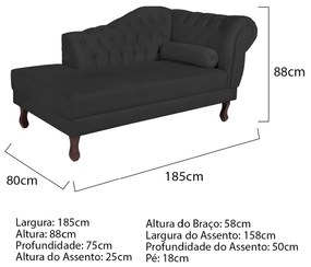 Recamier Diana 185cm Lado Esquerdo Corano Preto - ADJ Decor