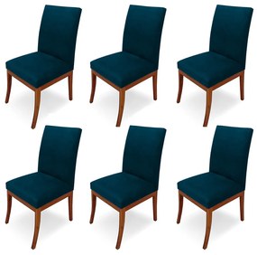 Conjunto 6 Cadeiras Raquel para Sala de Jantar Base de Eucalipto Suede Azul Marinho