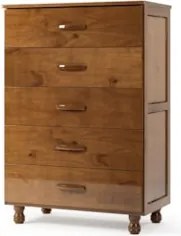 Cômoda Quarto 81cm Madeira Pinus 5 Gavetas Carl Imbuia Z25 - Mpozenato
