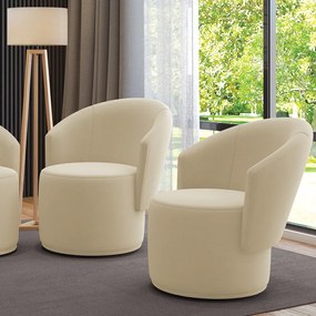 Poltrona Decorativa Orgânica Fixa para Sala Kit 2 Malu Suede M11 - D'Rossi - Bege