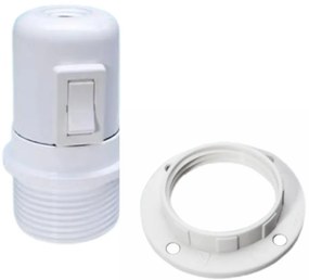 SOQUETE E27 BAQUELITE SEMI-ROSCADO C/TECLA DIÂM.38MM C/NIPLE M10X1 BRANCO