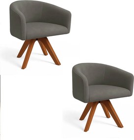 Poltrona Sala Base Giratória Madeira Kit 2 Arielle Suede Grafite D03 - D'Rossi