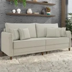 Sofá 3 Lugares Living 192cm Pé Madeira Zoe Linho Cru Z08    - Mpozenat
