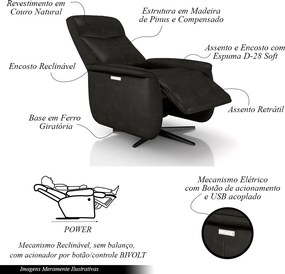 Poltrona do Papai Reclinável Power Elétrica Anakin Base Estrela Giratória USB Couro Preto Brilho G76 - Gran Belo