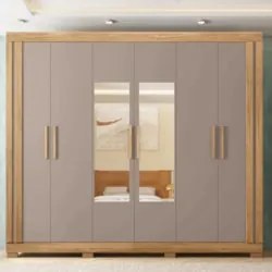 Guarda Roupa Casal 230cm 6 Portas Espelho Brasid Mel/Cacao C01 - Mpoze