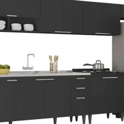 Armário de Cozinha CP06 Com Pia 180cm Pérola Z34 Preto      - Mpozenat