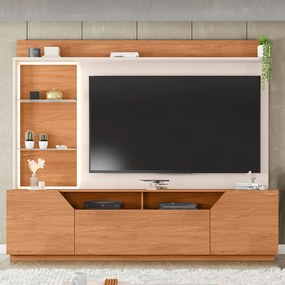 Estante TV 65 Pol 240cm Sala de Estar Samanta C01 - D'Rossi - Freijó/Off White