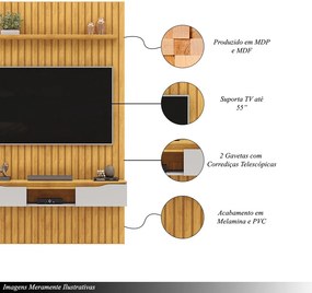 Painel Suspenso Ripado Seko TV 55" Portas Basculantes Borda Chanfrada Cedro/Bali G18 - Gran Belo