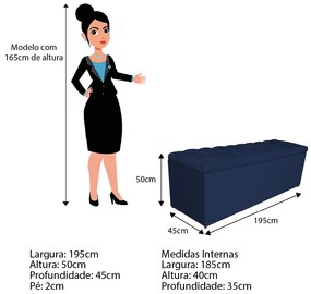 Calçadeira Estofada Liverpool 195 cm King Size Suede Azul Marinho - ADJ Decor