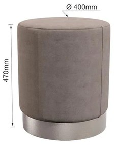 Puff Veludo Com Base Tecido Metalizado Prata Marrom 47x40