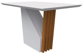 Mesa de Jantar Tampo com Vidro Lita 120 cm Off White Base Ypê - D'Rossi