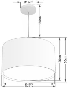 Lustre Pendente Cilíndrico Duplo Md-4293 Cúpula em Tecido 45x30cm Branco - Bivolt