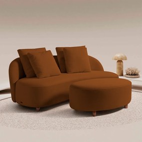 Sofá Living Sala de Estar Rocca 192cm com Puff Pés Madeira Linho Rústico Telha G92 - Gran Belo