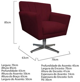 Poltrona Laura Base Giratória de Metal Suede Bordô - ADJ Decor