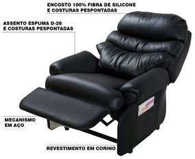 Poltrona do Papai Reclinável Debby PU Sintético Preto G30 - Gran Belo