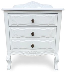 Mesa de Cabeceira Francês Laca Branca Madeira Maciça Design Clássico Peça Artesanal