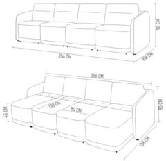 Sofá Cama Casal para Sala 356cm Polska Z08 Linho Cinza Escuro - Mpozen